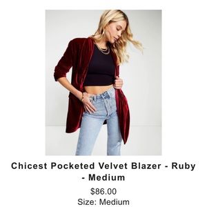Velvet blazer for Vici. Size medium. Brand new without the tags.
